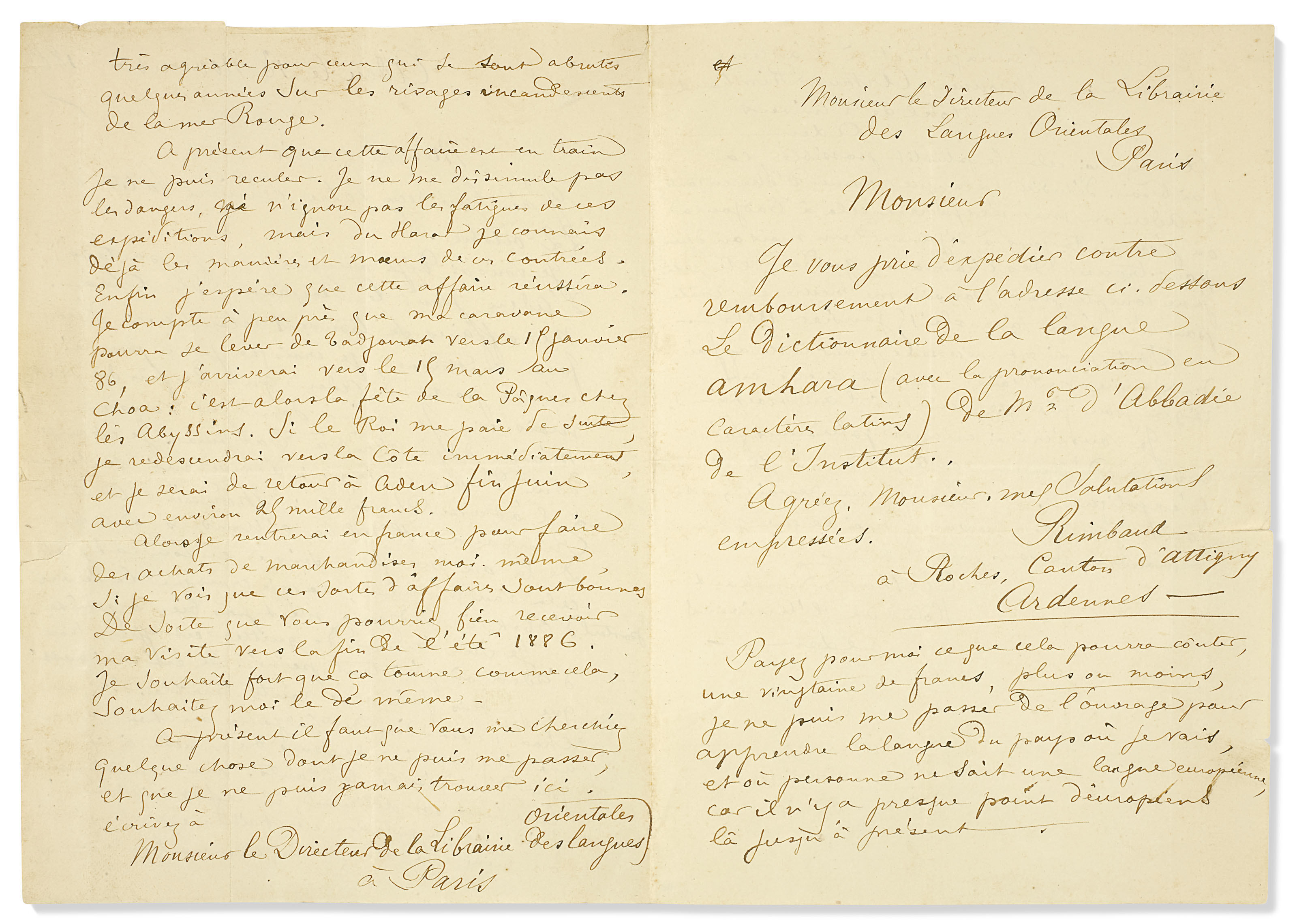 Lettre de Rimbaud du 18 novembre 1885 – RIMBAUD PHOTOGRAPHE